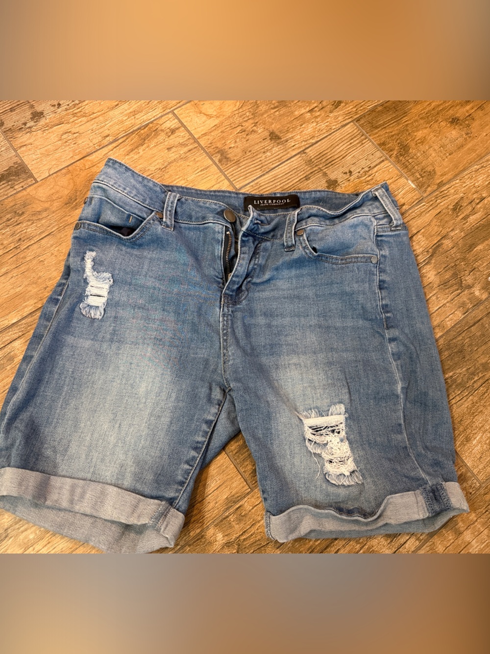 Liverpool Jeans Company Light Blue Distressed Denim Shorts